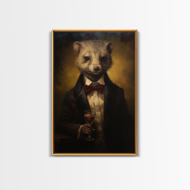 Mongoose Gambler, Victorian Animal Portrait, Halloween Art, Gothic Whimsy Decor, Anthropomorphic Costume Art