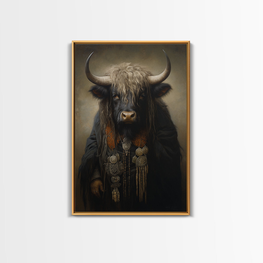 Yak Matriarch, Victorian Animal Portrait, Halloween Art, Gothic Whimsy Decor, Anthropomorphic Costume Art