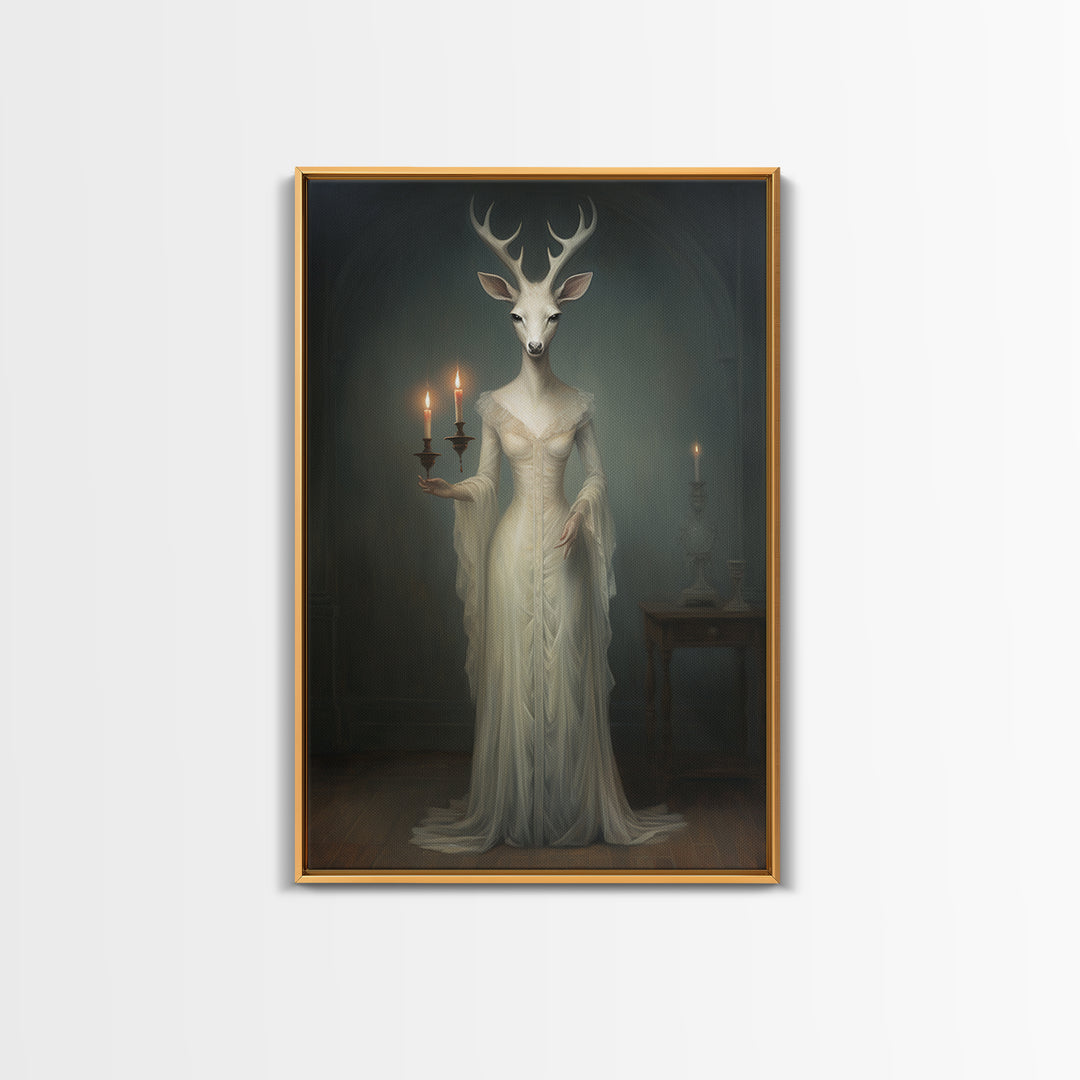 Antelope Debutante, Victorian Animal Portrait, Halloween Art, Gothic Whimsy Decor, Anthropomorphic Costume Art