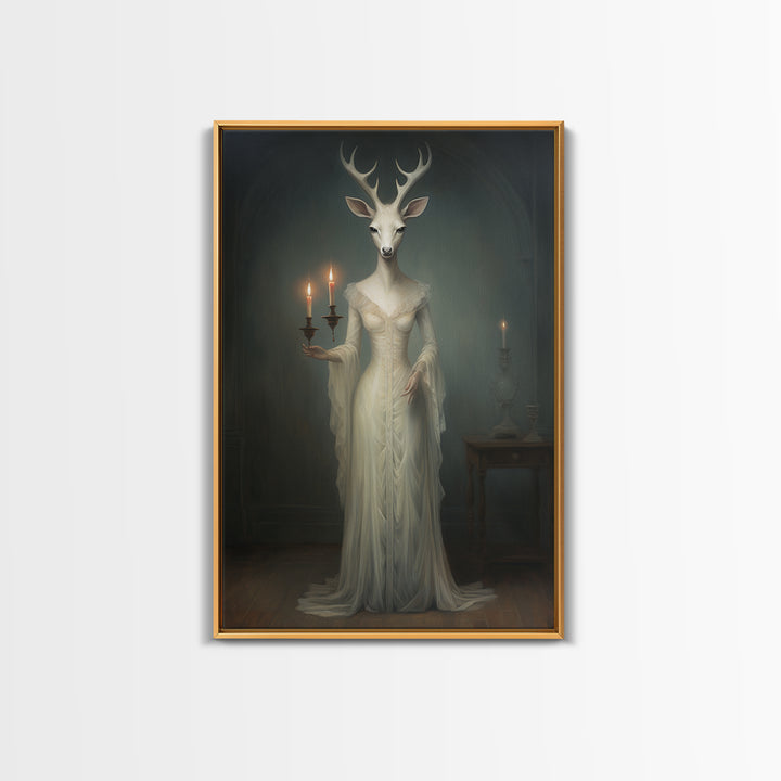 Antelope Debutante, Victorian Animal Portrait, Halloween Art, Gothic Whimsy Decor, Anthropomorphic Costume Art