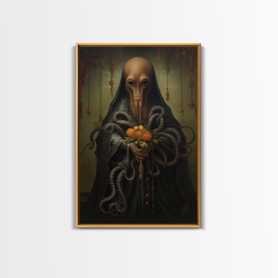 Octopus Matron, Victorian Animal Portrait, Halloween Art, Gothic Whimsy Decor, Anthropomorphic Costume Art