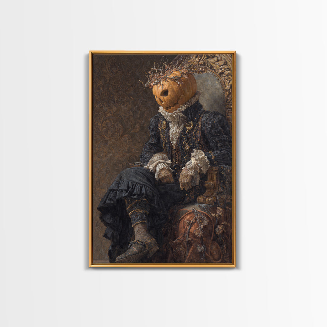 The Jack-O'-Lantern King, Macabre Victorian Decor, Vertical Wall Art, Framed Canvas Print, Gothic Wall Decor, Halloween Portrait Art
