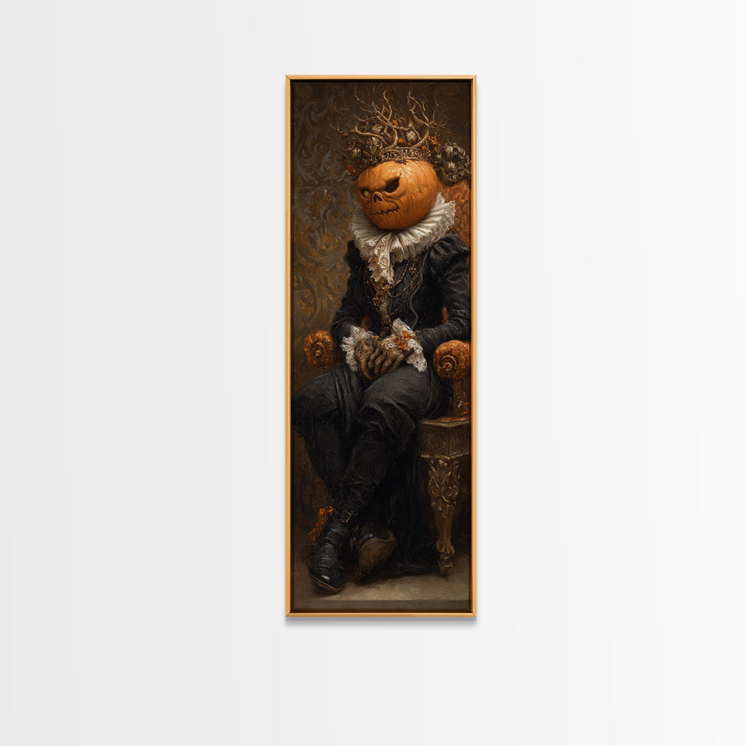 The Jack-O'-Lantern King, Antique Gothic Portrait, Tall Narrow Wall Art, Canvas Print, Gothic Wall Decor, Halloween Portrait Art