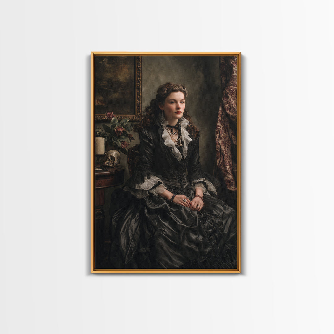 The Moonlit Witch, Macabre Victorian Decor, Vertical Wall Art, Framed Canvas Print, Gothic Wall Decor, Halloween Portrait Art