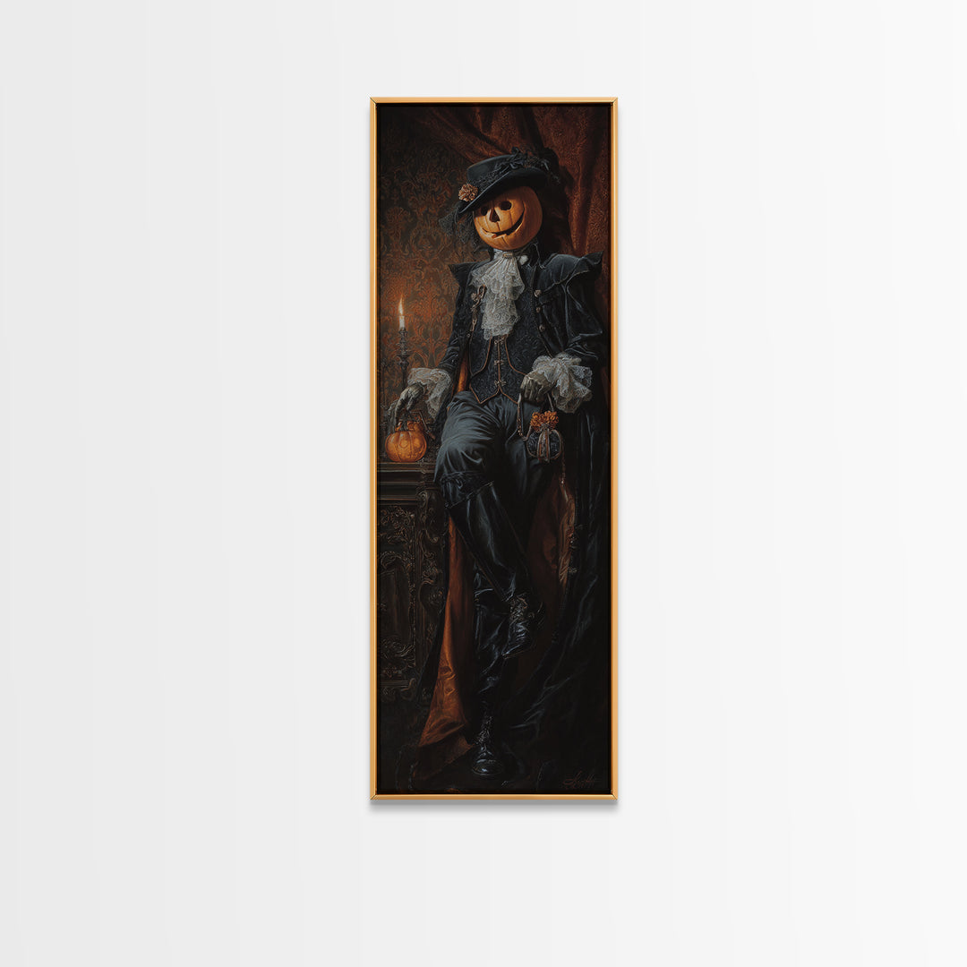 The Headless Horseman, Dark Academia Wall Art, Tall Narrow Wall Art, Framed Canvas Print, Gothic Wall Decor, Halloween Portrait Art