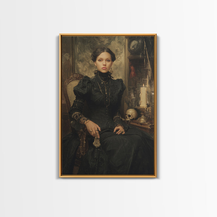 The Stitched Giant, Antique Gothic Portrait, Vertical Wall Art, Framed Canvas Print, Gothic Wall Decor, Halloween Portrait Art