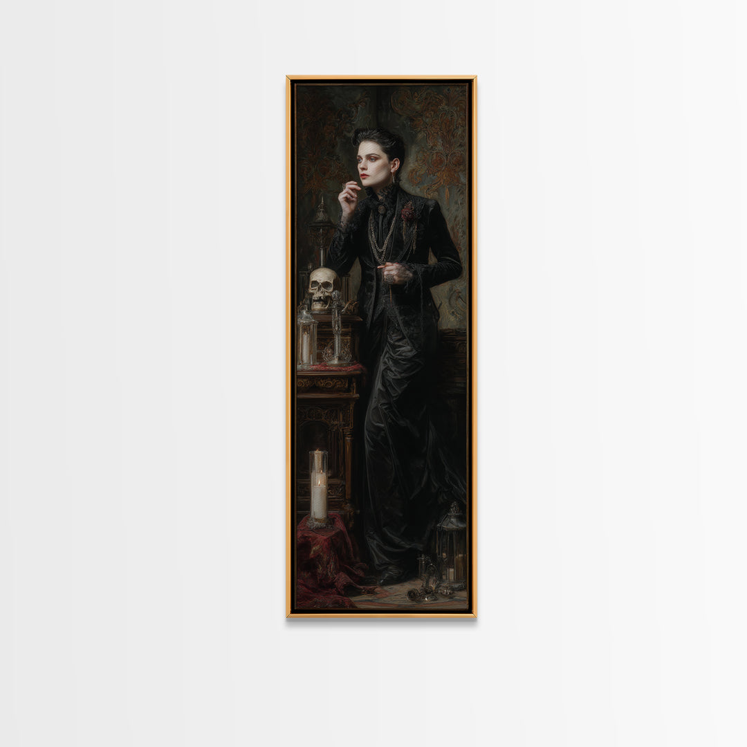 The Graveyard Ghost, Dark Academia Wall Art, Tall Narrow Wall Art, Framed Canvas Print, Gothic Wall Decor, Halloween Portrait Art