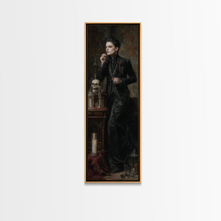 The Graveyard Ghost, Dark Academia Wall Art, Tall Narrow Wall Art, Framed Canvas Print, Gothic Wall Decor, Halloween Portrait Art