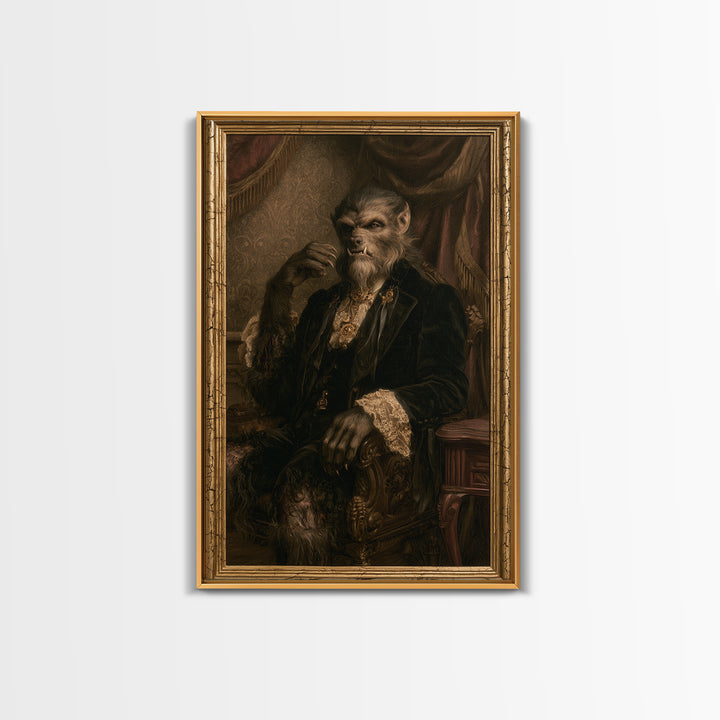 The Moon-Cursed Werewolf, Victorian Horror Portrait, Vertical Wall Art, Canvas Print, Gothic Wall Decor, Halloween Portrait Art