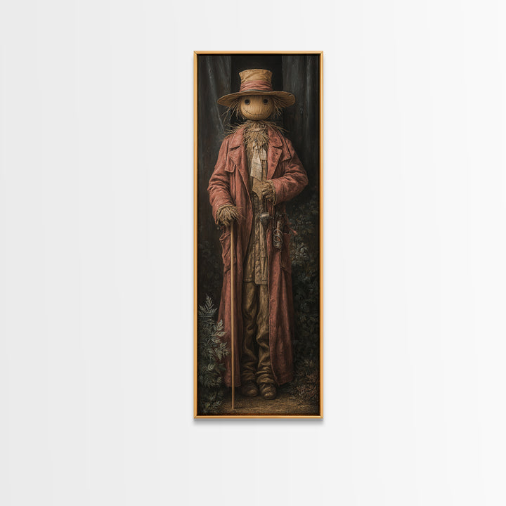 The Living Scarecrow, Dark Academia Wall Art, Tall Narrow Wall Art, Framed Canvas Print, Gothic Wall Decor, Halloween Portrait Art
