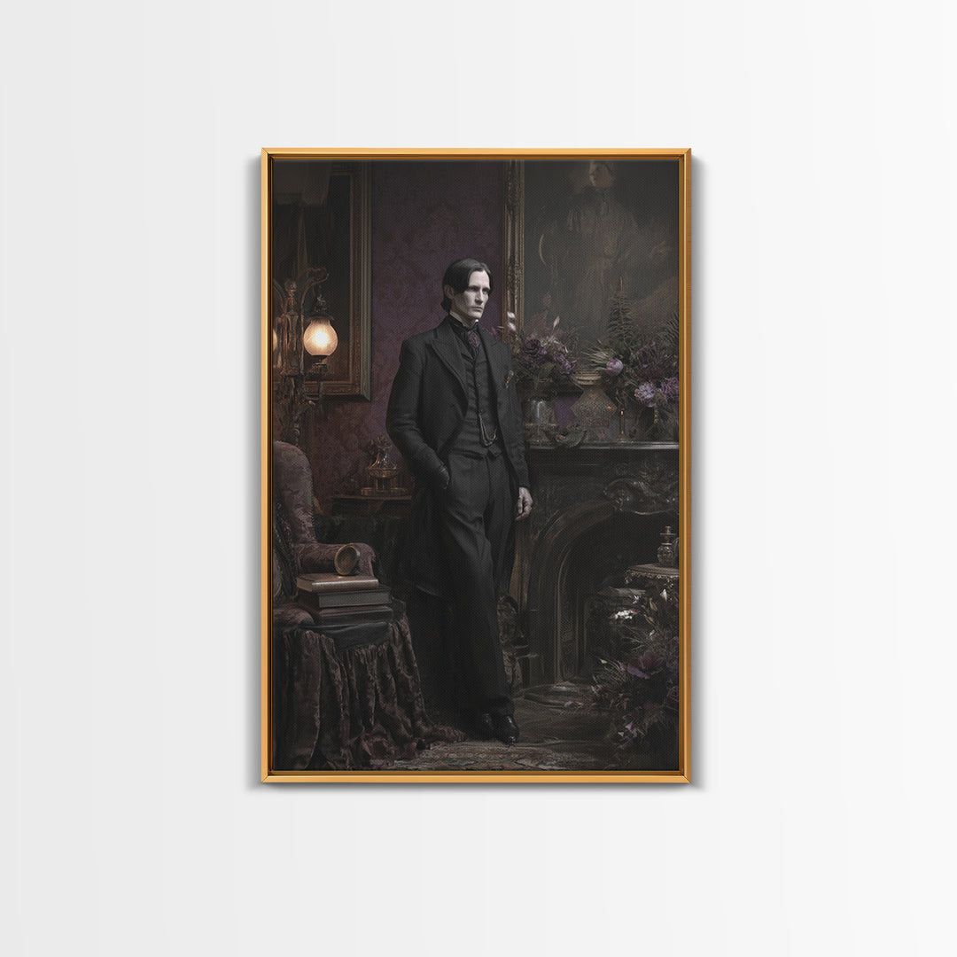 The Sinister Undertaker, Dark Academia Wall Art, Vertical Wall Art, Canvas Print, Gothic Wall Decor, Halloween Portrait Art