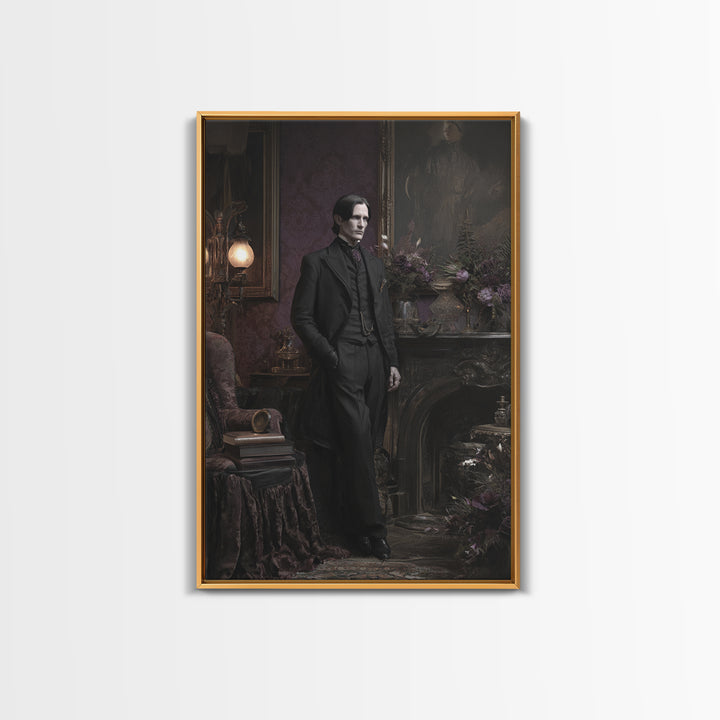 The Sinister Undertaker, Dark Academia Wall Art, Vertical Wall Art, Canvas Print, Gothic Wall Decor, Halloween Portrait Art