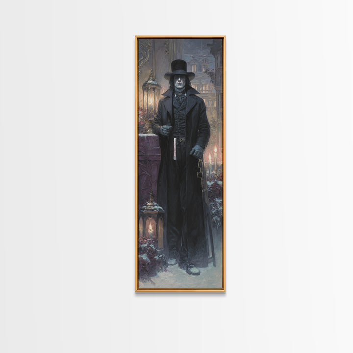 The Sinister Undertaker, Antique Gothic Portrait, Tall Narrow Wall Art, Framed Canvas Print, Gothic Wall Decor, Halloween Portrait Art