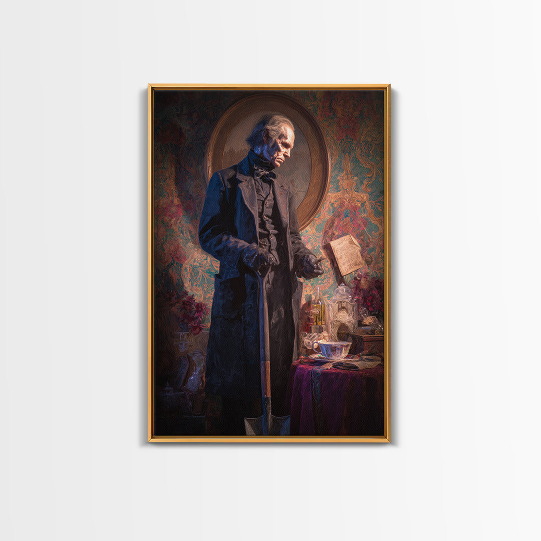 The Lantern Gravedigger, Antique Gothic Portrait, Vertical Wall Art, Canvas Print, Gothic Wall Decor, Halloween Portrait Art