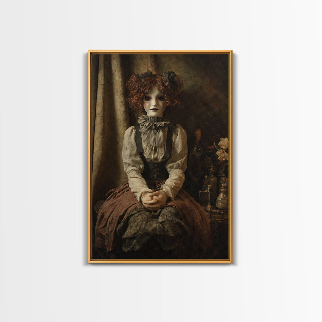 The Haunted Porcelain Doll, Victorian Gothic Art, Vertical Wall Art, Canvas Print, Gothic Wall Decor, Halloween Portrait Art