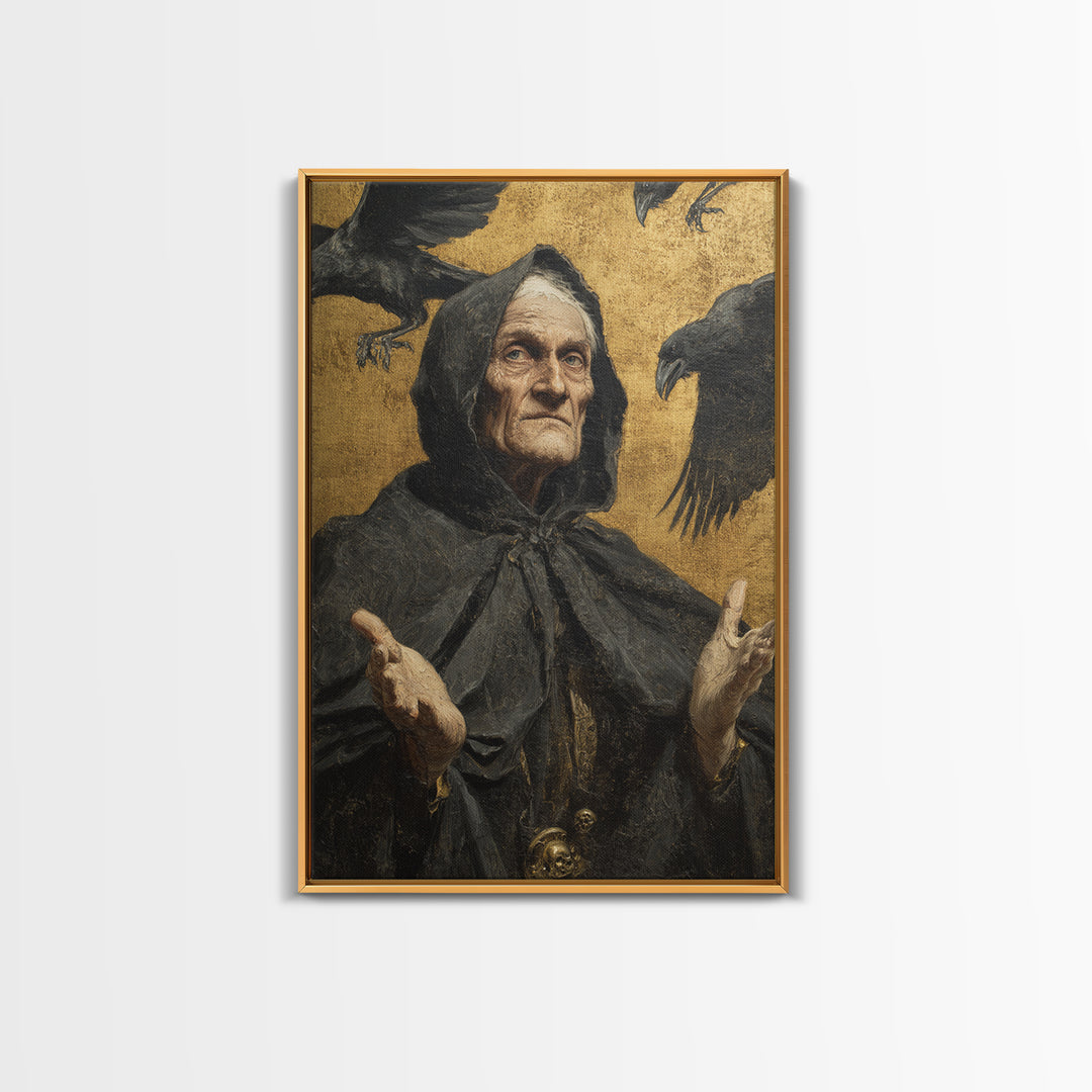 The Raven Keeper, Antique Gothic Portrait, Vertical Wall Art, Framed Canvas Print, Gothic Wall Decor, Halloween Portrait Art