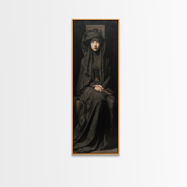 The Raven Keeper, Antique Gothic Portrait, Tall Narrow Wall Art, Canvas Print, Gothic Wall Decor, Halloween Portrait Art