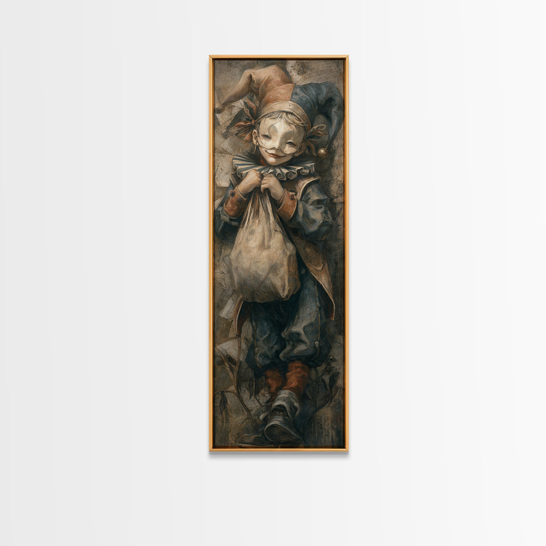 The Masked Candy Collector, Dark Academia Wall Art, Tall Narrow Wall Art, Framed Canvas Print, Gothic Wall Decor, Halloween Portrait Art