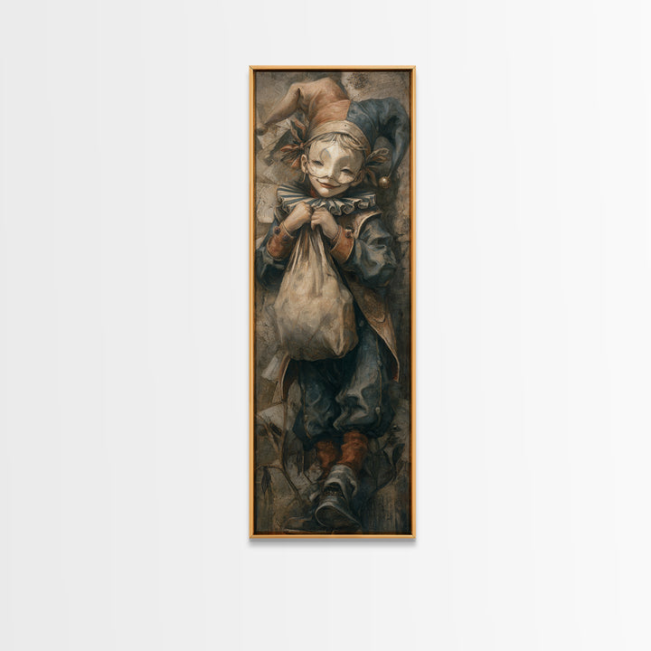 The Masked Candy Collector, Dark Academia Wall Art, Tall Narrow Wall Art, Framed Canvas Print, Gothic Wall Decor, Halloween Portrait Art