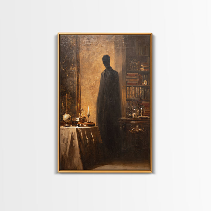 The Shadow Person, Macabre Victorian Decor, Vertical Wall Art, Framed Canvas Print, Gothic Wall Decor, Halloween Portrait Art