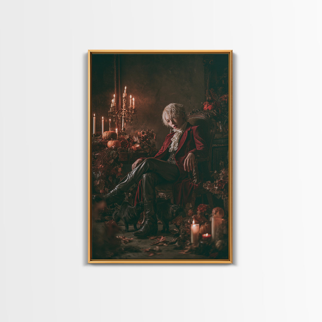 The Gargoyle Sentinel, Victorian Horror Portrait, Vertical Wall Art, Canvas Print, Gothic Wall Decor, Halloween Portrait Art