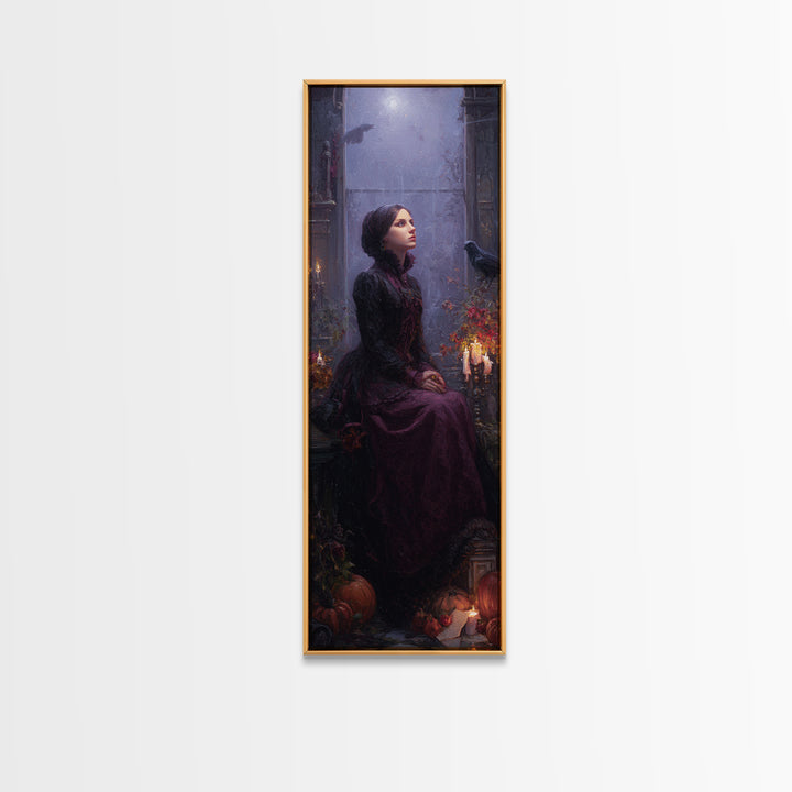 The Gargoyle Sentinel, Victorian Horror Portrait, Tall Narrow Wall Art, Canvas Print, Gothic Wall Decor, Halloween Portrait Art