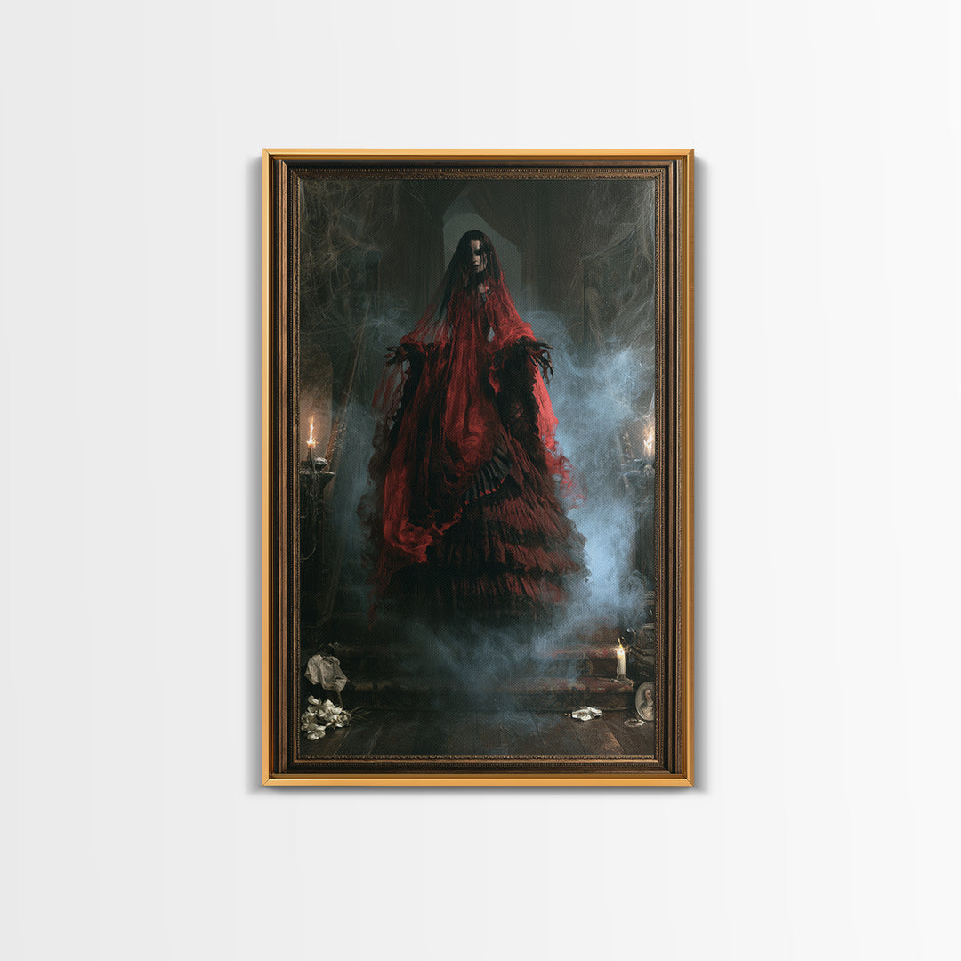 The Tattered Wraith, Victorian Gothic Art, Vertical Wall Art, Framed Canvas Print, Gothic Wall Decor, Halloween Portrait Art