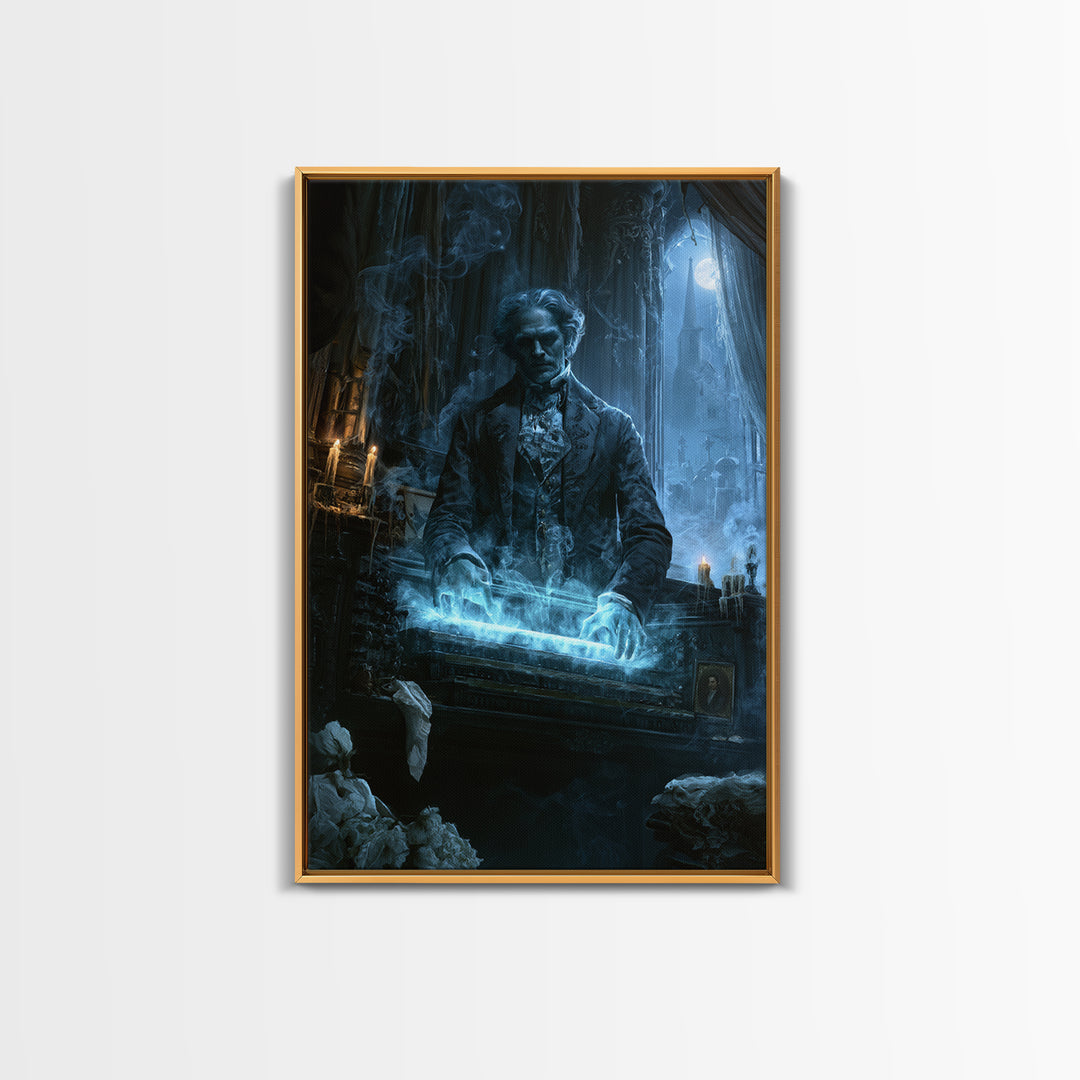 The Phantom Organist, Dark Academia Wall Art, Vertical Wall Art, Framed Canvas Print, Gothic Wall Decor, Halloween Portrait Art