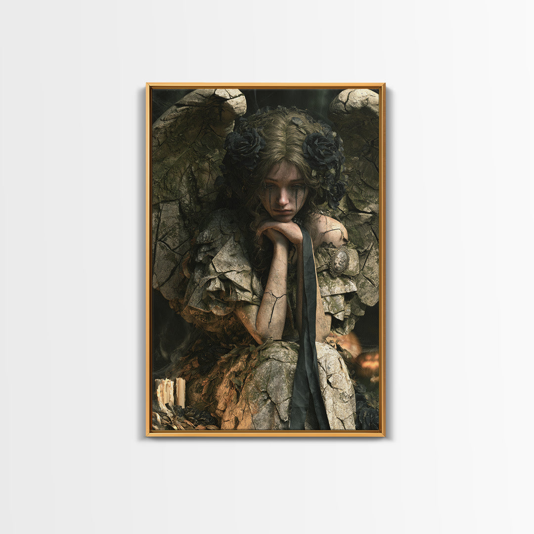 The Weeping Cemetery Angel, Macabre Victorian Decor, Vertical Wall Art, Canvas Print, Gothic Wall Decor, Halloween Portrait Art