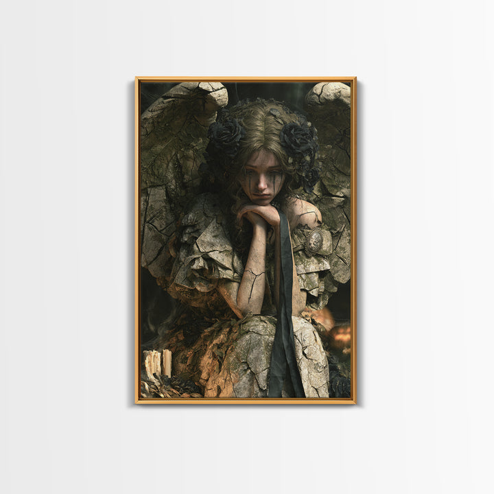 The Weeping Cemetery Angel, Macabre Victorian Decor, Vertical Wall Art, Canvas Print, Gothic Wall Decor, Halloween Portrait Art