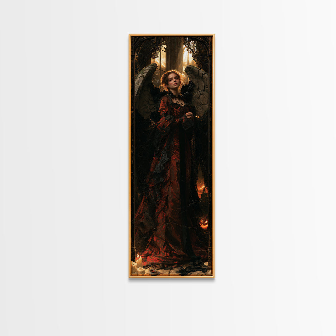 The Weeping Cemetery Angel, Macabre Victorian Decor, Tall Narrow Wall Art, Framed Canvas Print, Gothic Wall Decor, Halloween Portrait Art