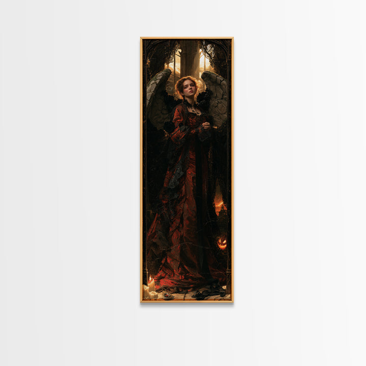 The Weeping Cemetery Angel, Macabre Victorian Decor, Tall Narrow Wall Art, Framed Canvas Print, Gothic Wall Decor, Halloween Portrait Art