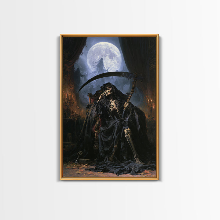 The Fog-Bound Reaper, Victorian Horror Portrait, Vertical Wall Art, Framed Canvas Print, Gothic Wall Decor, Halloween Portrait Art