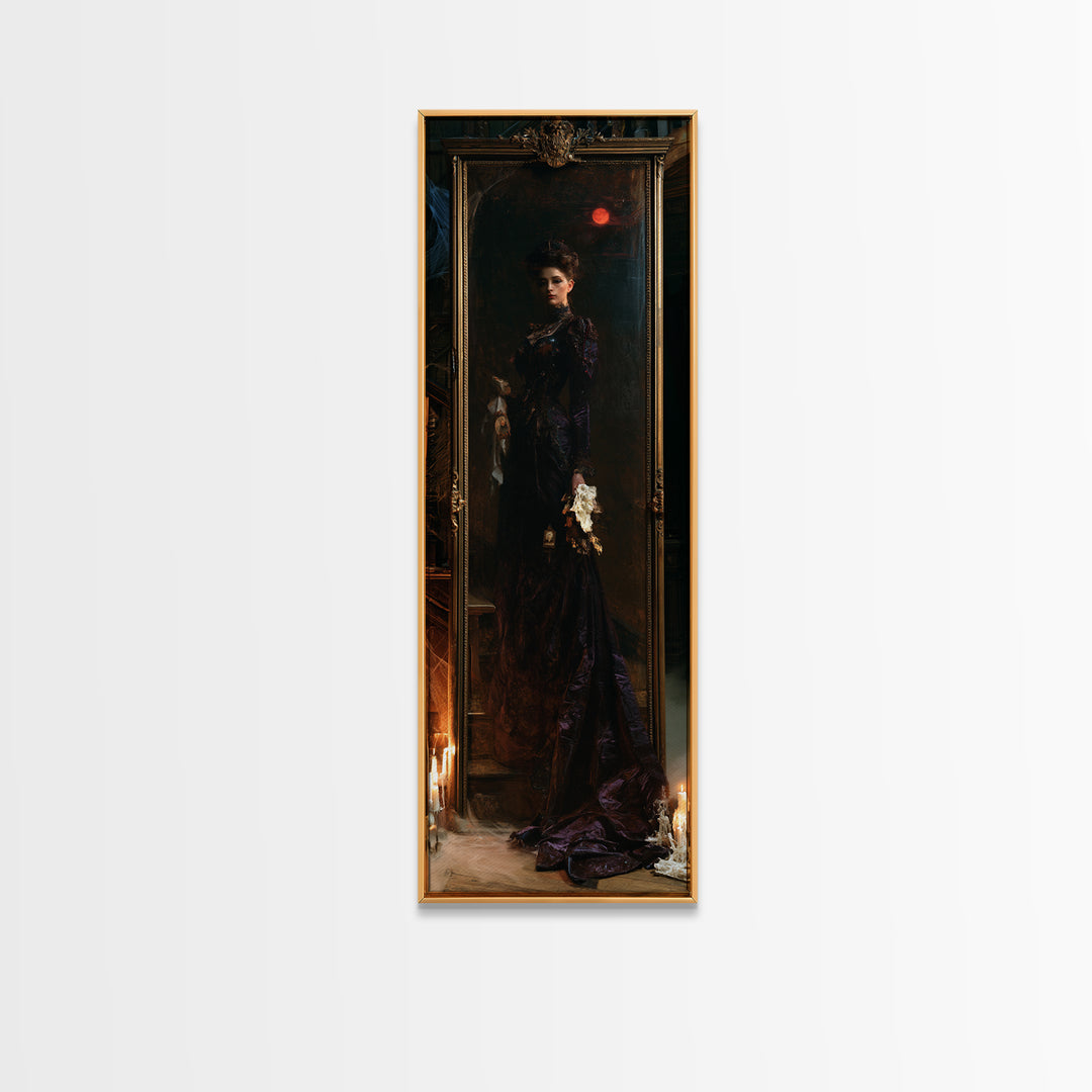 The Mirror Spirit, Dark Academia Wall Art, Tall Narrow Wall Art, Canvas Print, Gothic Wall Decor, Halloween Portrait Art, Horror Wall Art