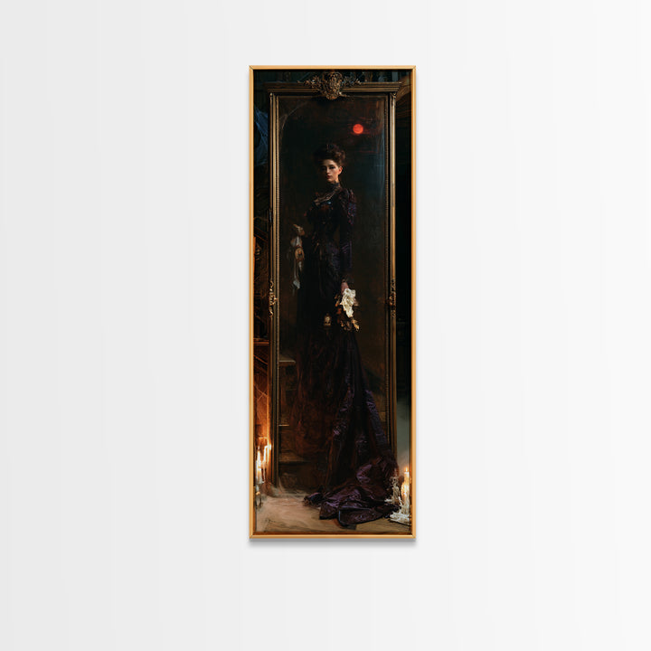 The Mirror Spirit, Dark Academia Wall Art, Tall Narrow Wall Art, Canvas Print, Gothic Wall Decor, Halloween Portrait Art, Horror Wall Art