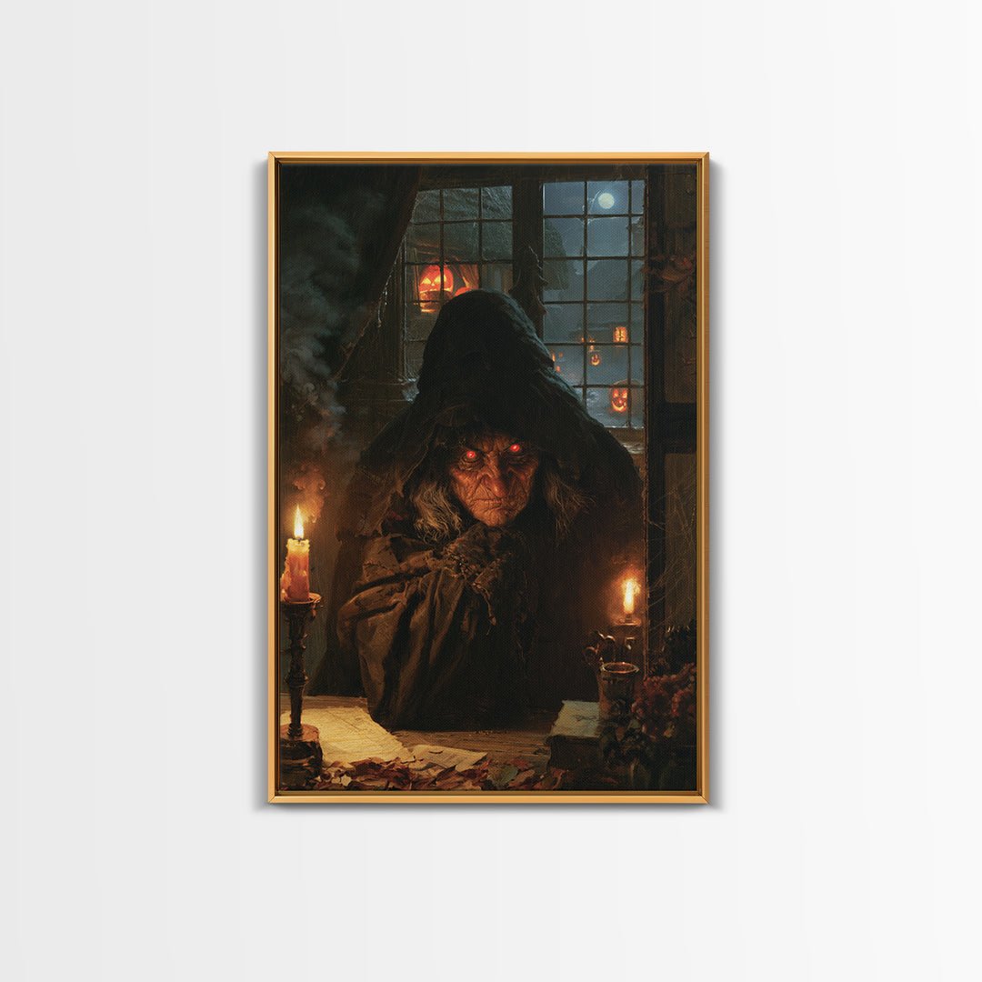 The Red-Eyed Night Hag, Antique Gothic Portrait, Vertical Wall Art, Framed Canvas Print, Gothic Wall Decor, Halloween Portrait Art