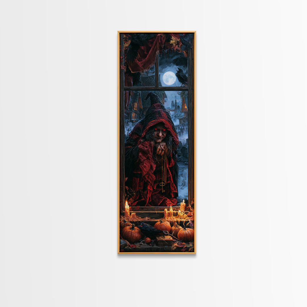 The Red-Eyed Night Hag, Victorian Horror Portrait, Tall Narrow Wall Art, Framed Canvas Print, Gothic Wall Decor, Halloween Portrait Art