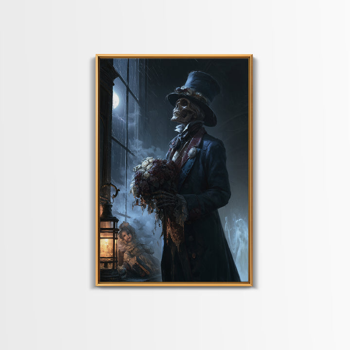 The Ghostly Groom, Macabre Victorian Decor, Vertical Wall Art, Framed Canvas Print, Gothic Wall Decor, Halloween Portrait Art