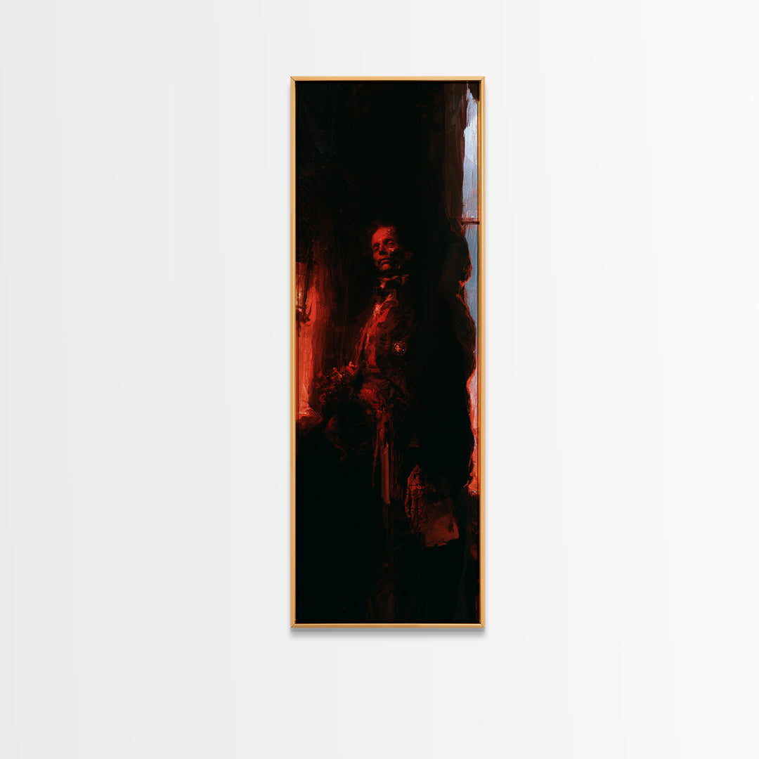 The Ghostly Groom, Victorian Gothic Art, Tall Narrow Wall Art, Canvas Print, Gothic Wall Decor, Halloween Portrait Art, Halloween Wall Art