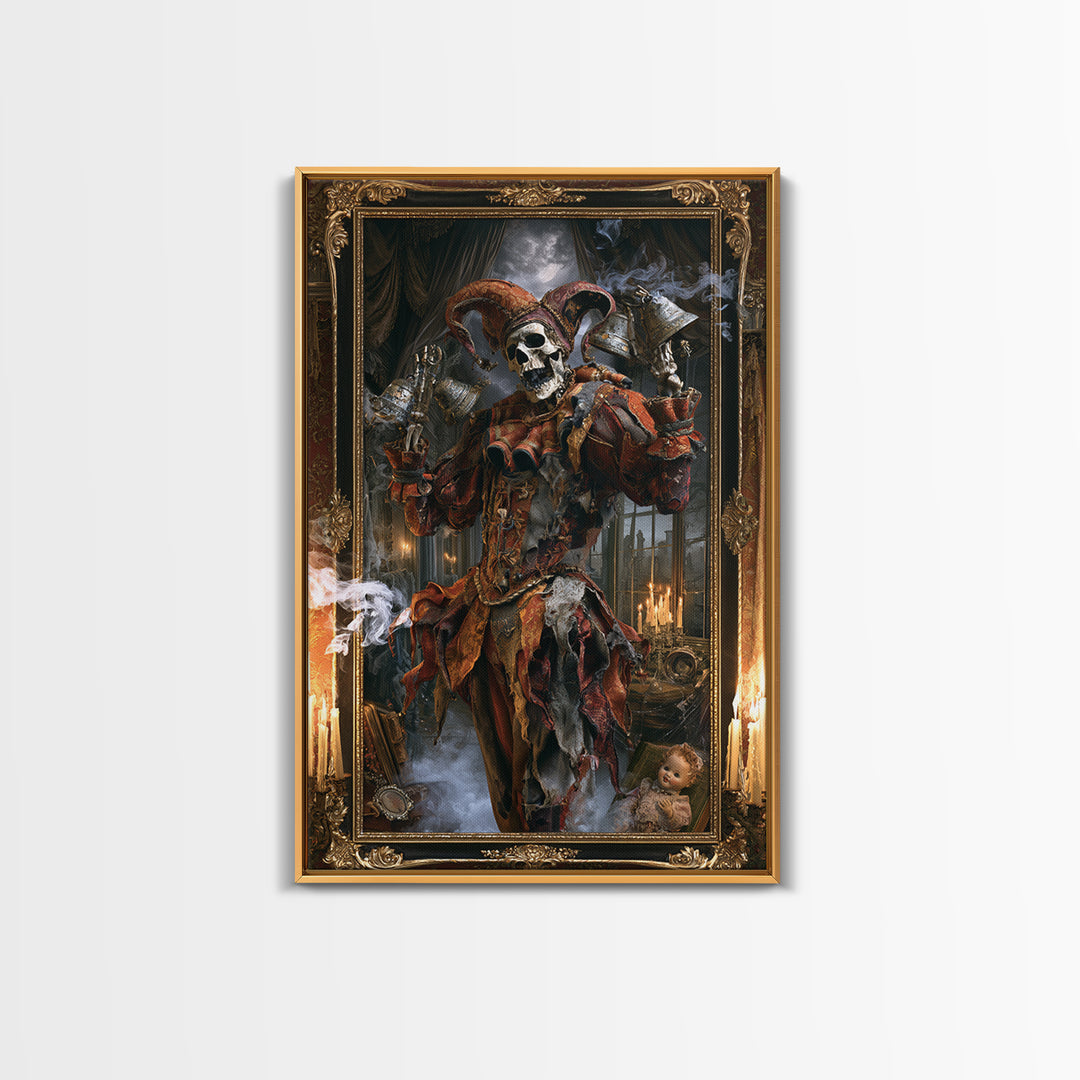 The Phantom Jester, Victorian Gothic Art, Vertical Wall Art, Framed Canvas Print, Gothic Wall Decor, Halloween Portrait Art