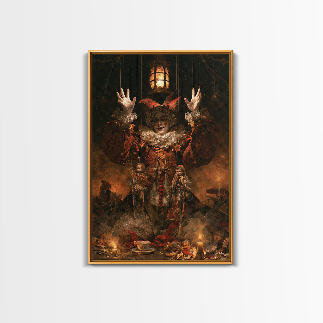 The Marionette Master, Macabre Victorian Decor, Vertical Wall Art, Framed Canvas Print, Gothic Wall Decor, Halloween Portrait Art