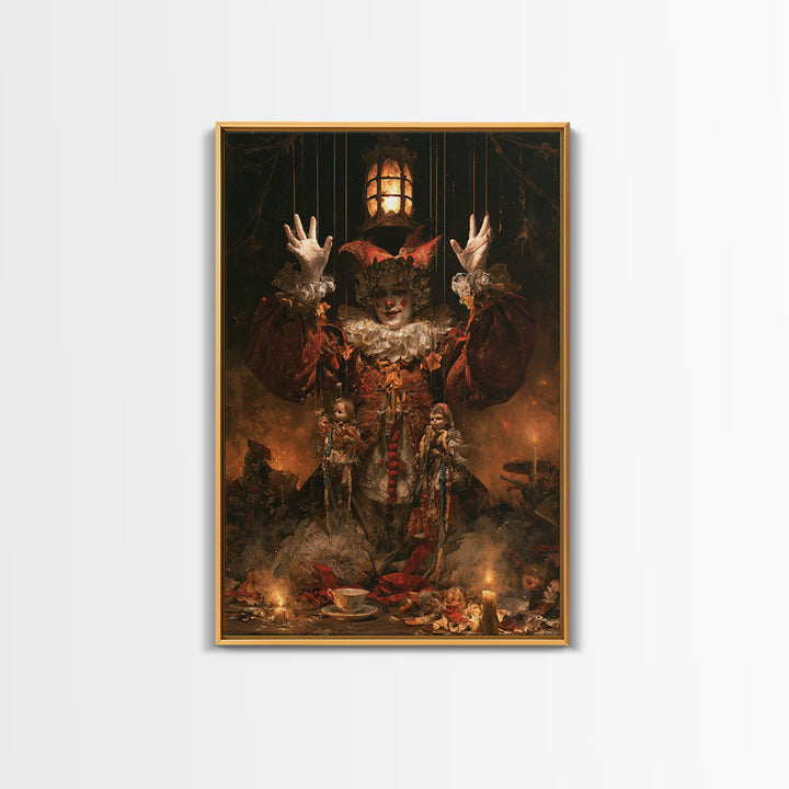 The Marionette Master, Macabre Victorian Decor, Vertical Wall Art, Framed Canvas Print, Gothic Wall Decor, Halloween Portrait Art