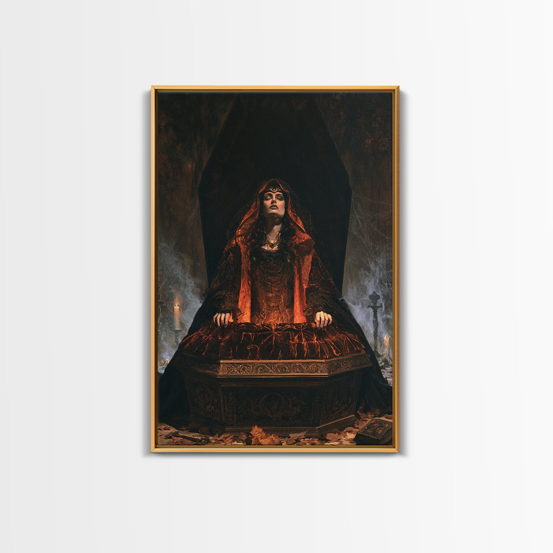 The Coffin Sleeper, Antique Gothic Portrait, Vertical Wall Art, Canvas Print, Gothic Wall Decor, Halloween Portrait Art, Horror Wall Art