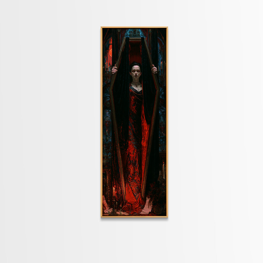 The Coffin Sleeper, Victorian Horror Portrait, Tall Narrow Wall Art, Framed Canvas Print, Gothic Wall Decor, Halloween Portrait Art