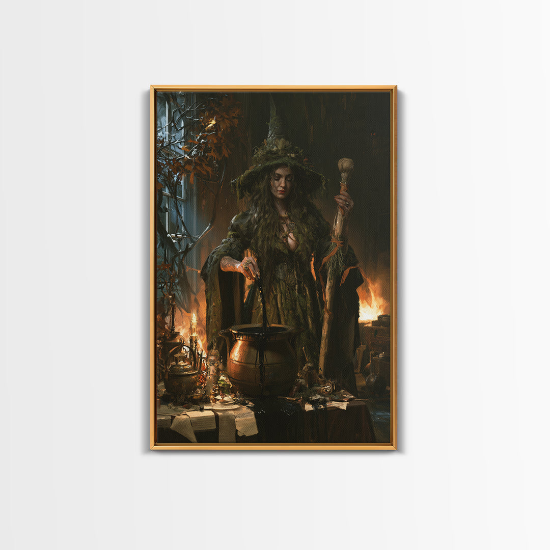 The Swamp Witch, Dark Academia Wall Art, Vertical Wall Art, Canvas Print, Gothic Wall Decor, Halloween Portrait Art, Collectible Wall Decor