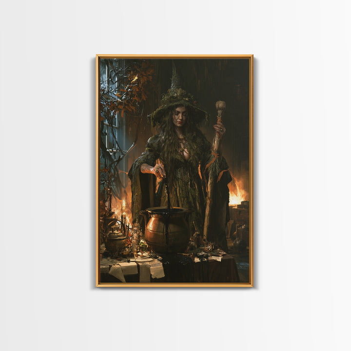 The Swamp Witch, Dark Academia Wall Art, Vertical Wall Art, Canvas Print, Gothic Wall Decor, Halloween Portrait Art, Collectible Wall Decor