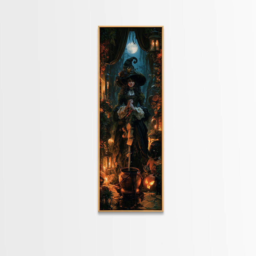 The Swamp Witch, Macabre Victorian Decor, Tall Narrow Wall Art, Framed Canvas Print, Gothic Wall Decor, Halloween Portrait Art