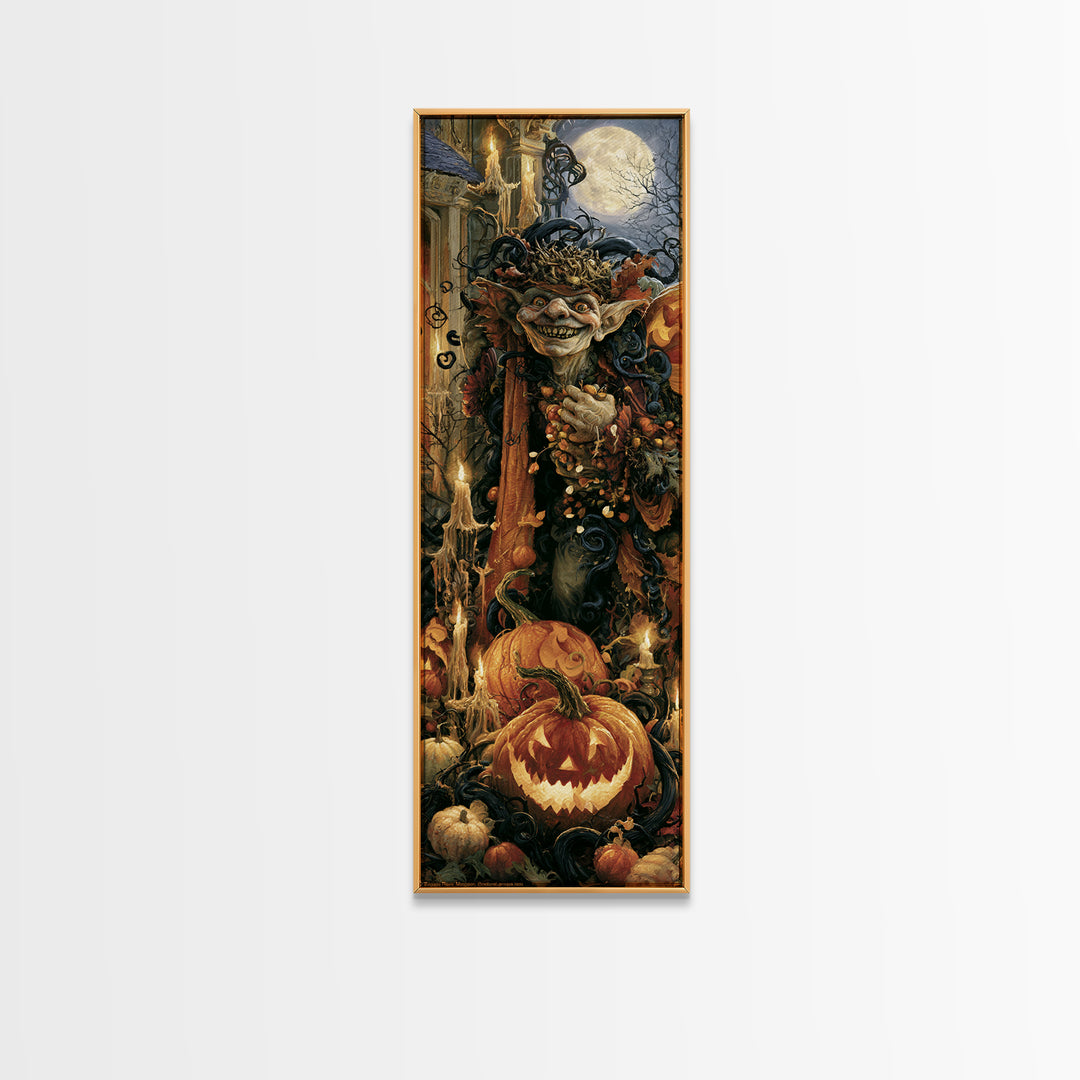 The Pumpkin Patch Goblin, Victorian Gothic Art, Tall Narrow Wall Art, Canvas Print, Gothic Wall Decor, Halloween Portrait Art