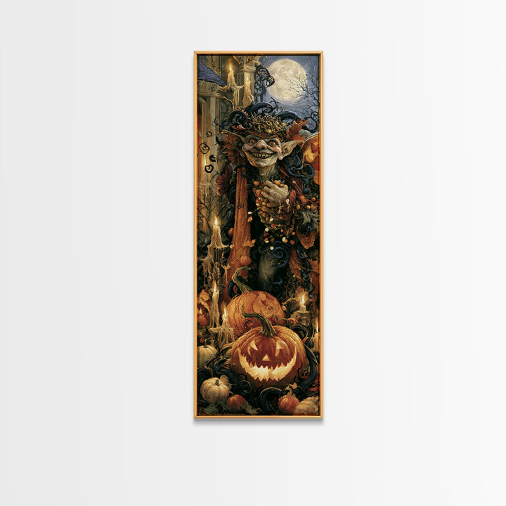 The Pumpkin Patch Goblin, Victorian Gothic Art, Tall Narrow Wall Art, Canvas Print, Gothic Wall Decor, Halloween Portrait Art