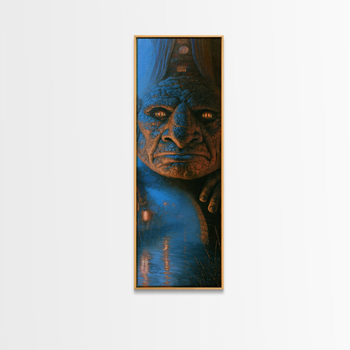 The Bridge Troll At Midnight, Victorian Gothic Art, Tall Narrow Wall Art, Canvas Print, Gothic Wall Decor, Halloween Portrait Art